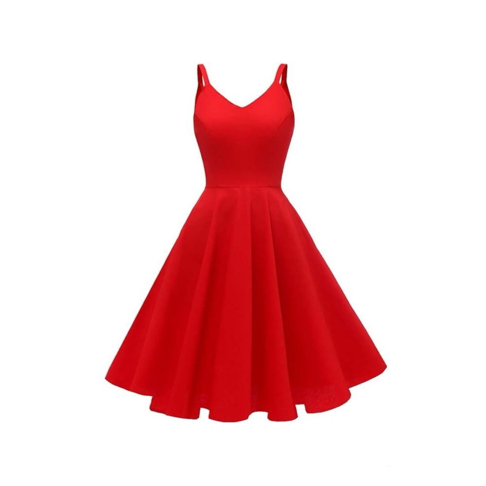 Retro Vintage Spaghetti Strap Cocktail Swing Dresses with Pockets